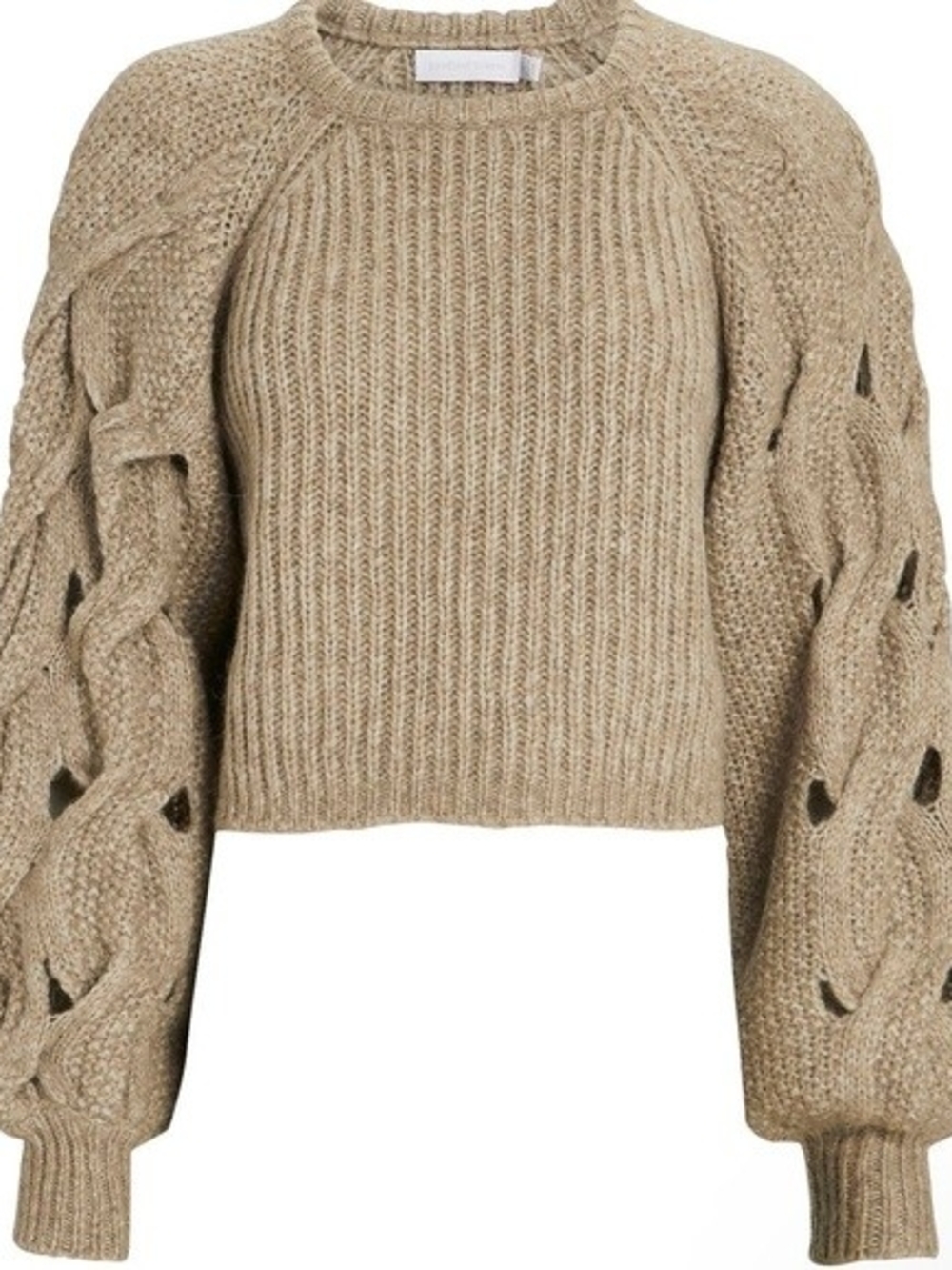 Jonathan Simkhai Taupe Braided Cable-Sleeve Cropped Sweater